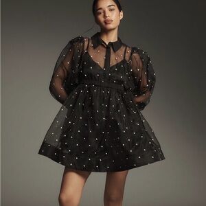 Maeve Black Sheer Dress with White Dots